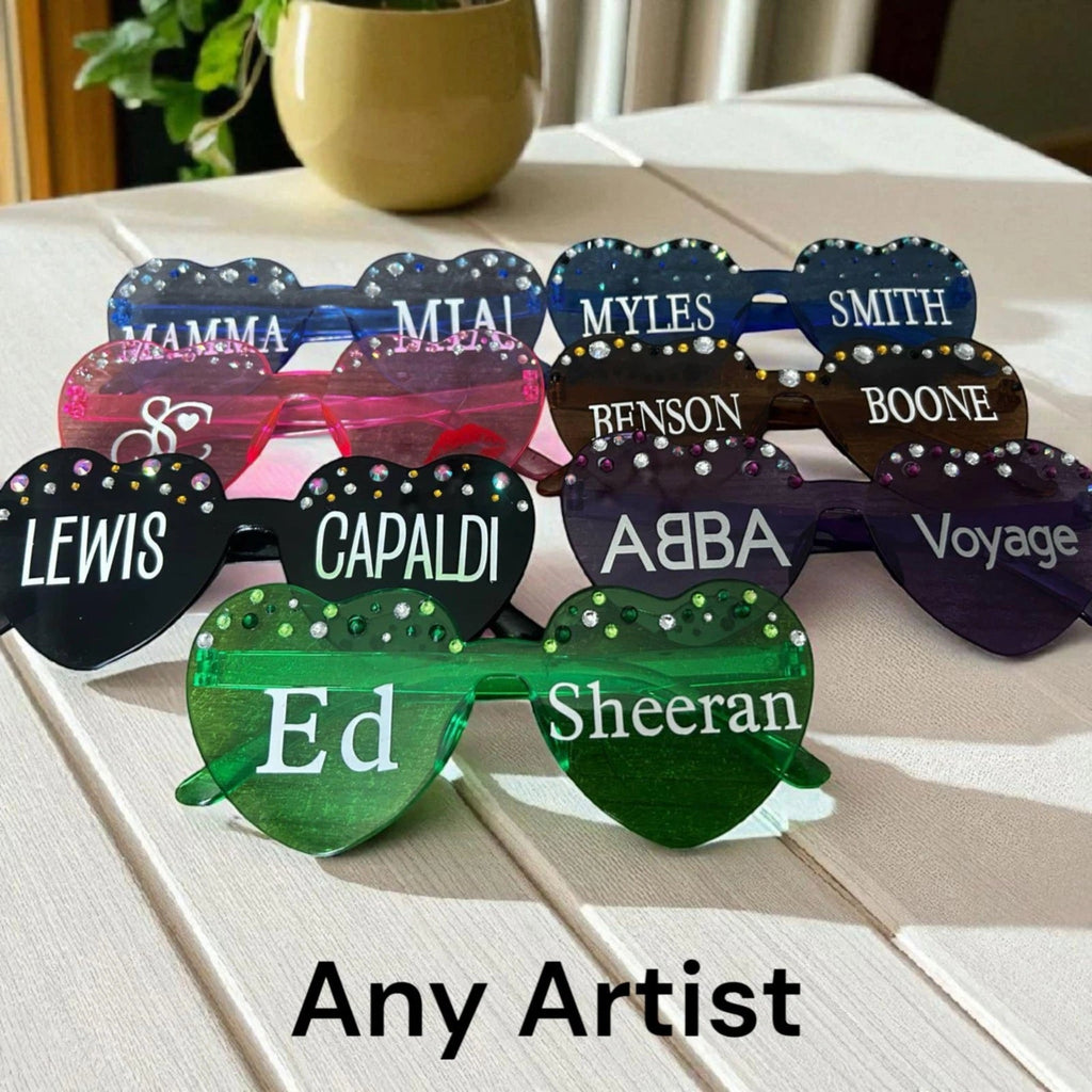 Custom Gem Heart Concert Glasses | Any Artist | 13 Colours | Free Pouch | Festival Accessory - Secret scentzations & T Belle
